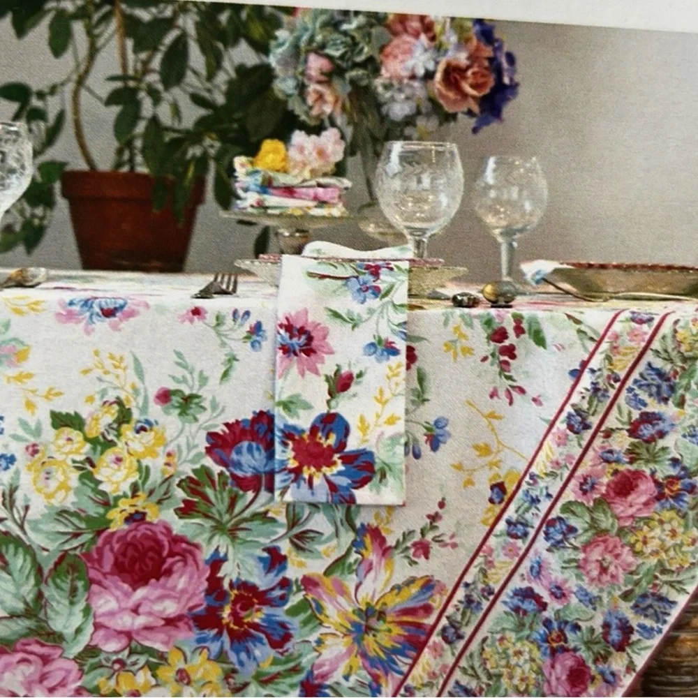 April Cornell Cotton Tablecloth Eternal Rose 60”x 120”Oblong Floral Spring New